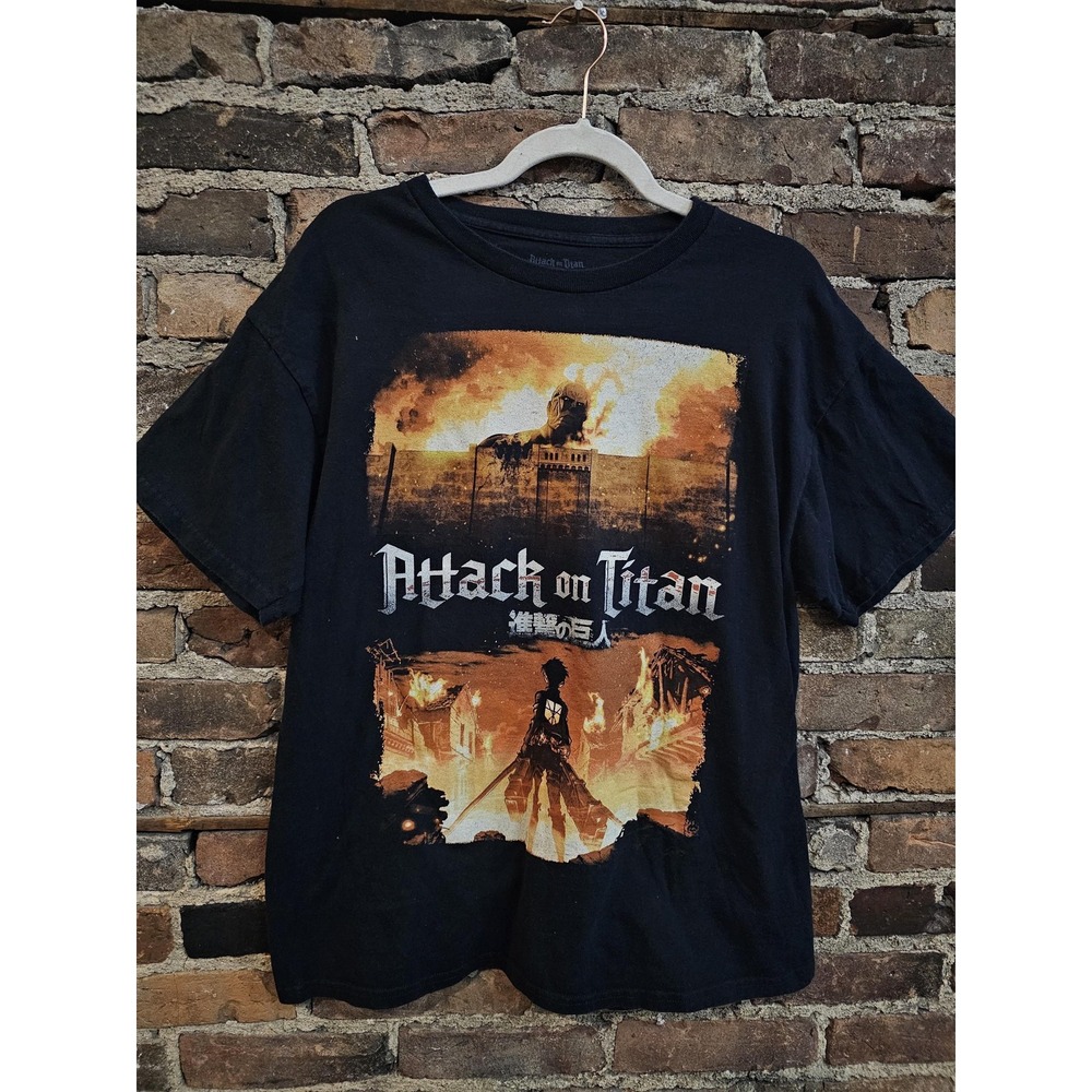 Attack On Titan‎ Shirt Mens Large Black Eren Yeager Anime Graphic Tee T-Shirt